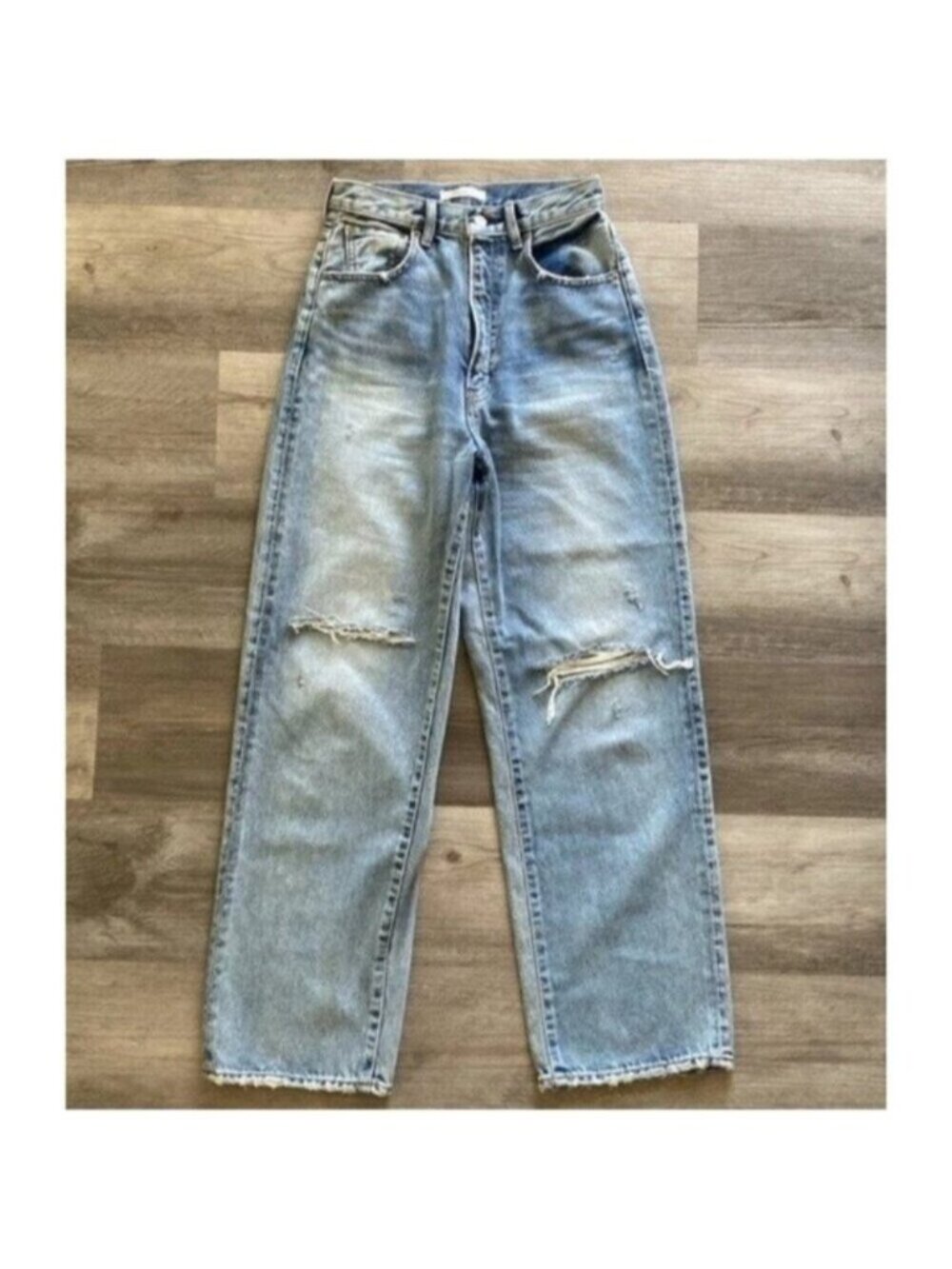 Moussy Jeans Womens 26 Blue Cotton Wide Straight Leg Rise High Waisted Distress